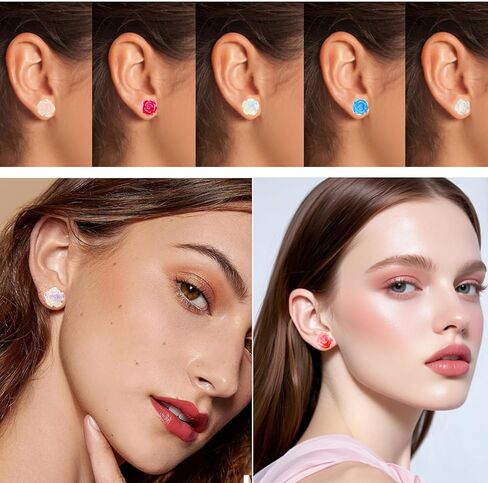 16 Pairs 8 mm Hypoallergenic Resin Stud Earrings Rose Flower Plastic Earring Posts with Clear Soft Earring Backs for Sensitive Ears Daily Sports Birthday Party (8 Colors) in Kuwait