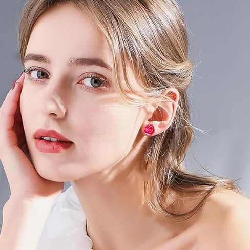 16 Pairs 8 mm Hypoallergenic Resin Stud Earrings Rose Flower Plastic Earring Posts with Clear Soft Earring Backs for Sensitive Ears Daily Sports Birthday Party (8 Colors) in Kuwait