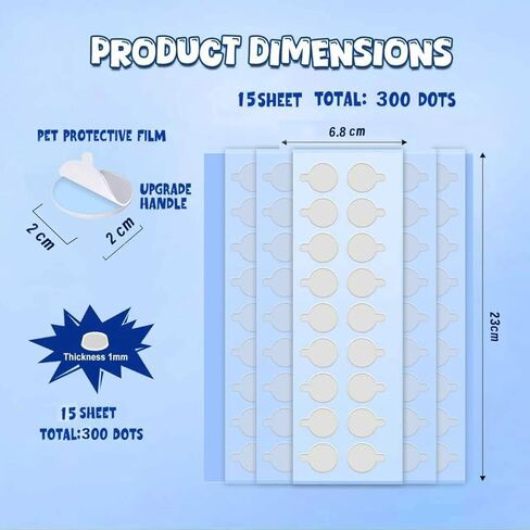 300Pcs Double Sided Adhesive Sticky Dots, Glue Clear Dots, Removable Mounting Putty Stick Tack Poster Putty, Adhesive Dots for Acoustic Soundproofing Foam Panels, Wall Hanging, Decoration in Saudi Arabia