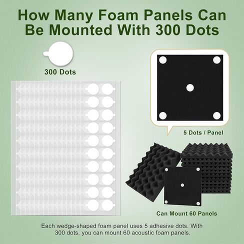 300Pcs Double Sided Adhesive Sticky Dots, Glue Clear Dots, Removable Mounting Putty Stick Tack Poster Putty, Adhesive Dots for Acoustic Soundproofing Foam Panels, Wall Hanging, Decoration in Saudi Arabia