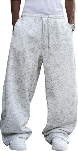 OYOANGLE Men's Fleece Sweatpants Drawstring Waist Loose Wide Leg Pants with Pockets Streetwear in Saudi Arabia