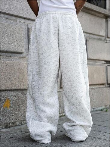 OYOANGLE Men's Fleece Sweatpants Drawstring Waist Loose Wide Leg Pants with Pockets Streetwear in Saudi Arabia