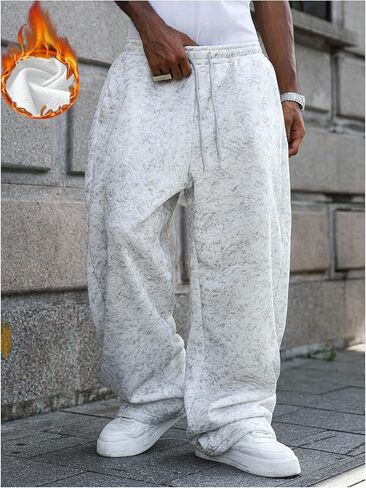 OYOANGLE Men's Fleece Sweatpants Drawstring Waist Loose Wide Leg Pants with Pockets Streetwear in Saudi Arabia