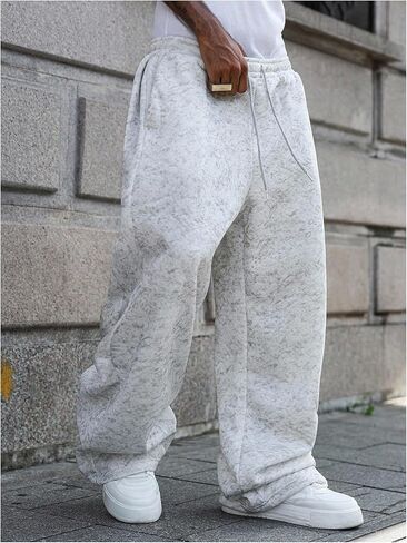 OYOANGLE Men's Fleece Sweatpants Drawstring Waist Loose Wide Leg Pants with Pockets Streetwear in Saudi Arabia