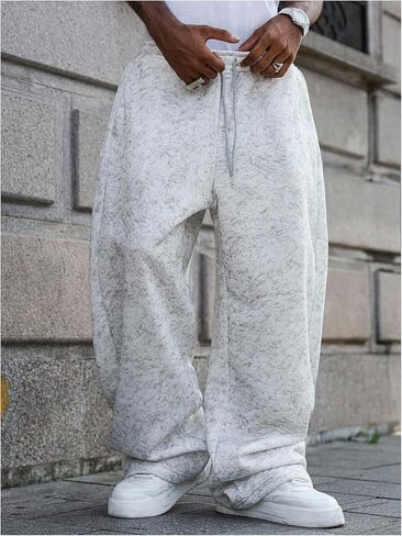 OYOANGLE Men's Fleece Sweatpants Drawstring Waist Loose Wide Leg Pants with Pockets Streetwear in Saudi Arabia