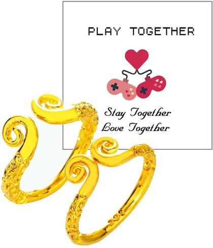 ليو يونيو خواتم زوجين متطابقة له ولها، Wukong Jingu Bang شريط ذهبي نقش قابل للتعديل لعبة اللعب معًا هدية مجوهرات in Kuwait