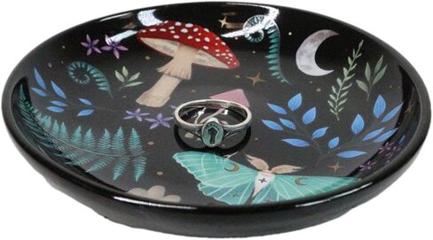 Ebros Gift Bone China Ceramic Gothic Wicca Dark Forest Toadstool Mushrooms Luna Moth Apothecary Herbs Trinket Jewelry Dish Or Appetizer Plate in Saudi Arabia
