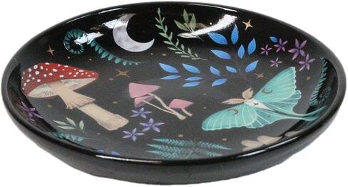 Ebros Gift Bone China Ceramic Gothic Wicca Dark Forest Toadstool Mushrooms Luna Moth Apothecary Herbs Trinket Jewelry Dish Or Appetizer Plate in Saudi Arabia