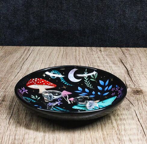 Ebros Gift Bone China Ceramic Gothic Wicca Dark Forest Toadstool Mushrooms Luna Moth Apothecary Herbs Trinket Jewelry Dish Or Appetizer Plate in Saudi Arabia