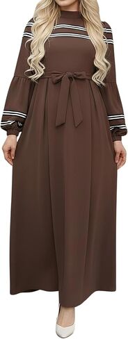 istanbul styles Women’s Modest Maxi Dress Abaya Style Long Sleeve Belted - Soft Stretchy Fabric with Pockets for Daily in Saudi Arabia