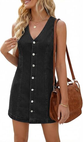 EMMIOL Women's Sleeveless Denim Dress Button Front Relaxed V-Neck Jean Mini Dress Summer Casual Daily Dress 2026 Trendy in Kuwait