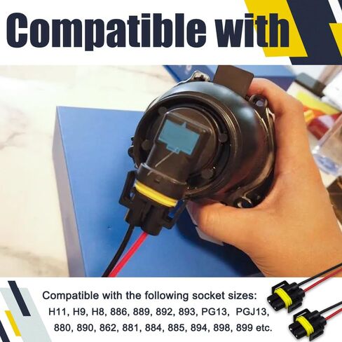 2PCS H11 H9 H8 880 881 Female Nylon Adapter Wiring Harness Sockets Wire, 9005 9006 Pigtail Sockets Harness Replacement Part for Headlights or Fog Lights in Saudi Arabia
