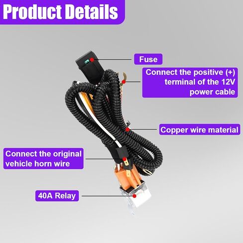 مجموعة أدوات تسخير الأسلاك لبوق السيارة من YoRise، محول مقسم مزدوج القرن SPST 12 فولت 40 أمبير 4 سنون، ملحقات أبواق لهجة انفجار شبكة السيارات للسيارات والشاحنات والدراجات النارية (أسود) in Kuwait