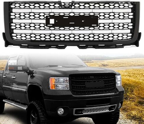 مناسبة لشبكة المصد الأمامي لـ 2011-2014 Chevy Silverado & GMC Sierra 2500/3500 HD - شبكة حماية من الصدمات البلاستيكية السوداء المتينة مع استبدال الشعار (رقم الجزء: 20966057) in Saudi Arabia