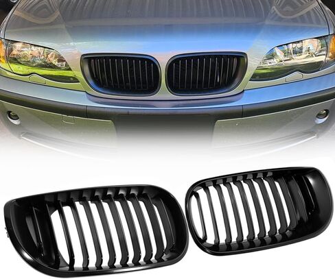 استبدال مصبغة الكلى ذات الخط الواحد باللون الأسود غير اللامع لسيارة BMW E46 3-Series 320i 325i 325xi 330i 330xi 4-Door Sedan Wagon LCI 2002 2003 2004 2005 OE # 51137030545، 51137030546 in Kuwait