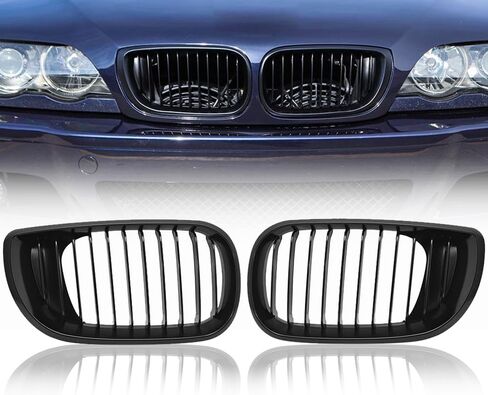 استبدال مصبغة الكلى ذات الخط الواحد باللون الأسود غير اللامع لسيارة BMW E46 3-Series 320i 325i 325xi 330i 330xi 4-Door Sedan Wagon LCI 2002 2003 2004 2005 OE # 51137030545، 51137030546 in Kuwait