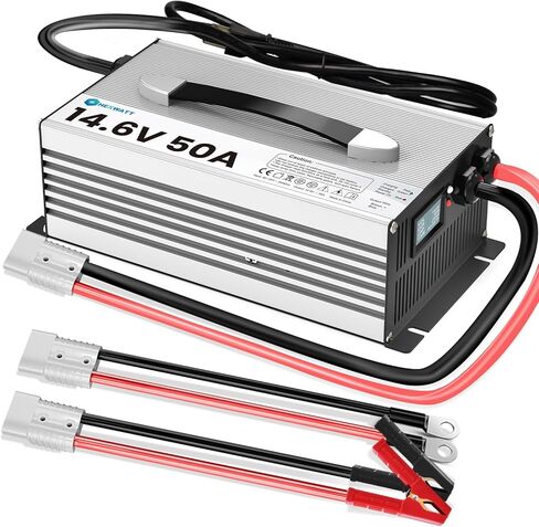 شاحن بطارية LiFePO4 14.6 فولت 50 أمبير، شاحن ليثيوم 12 فولت 50 أمبير لبطاريات LiFePO4 12.8 فولت، شاشة LCD وLED، نقل كامل، مثالي للمركبات الترفيهية والبحرية والطاقة الشمسية in Kuwait