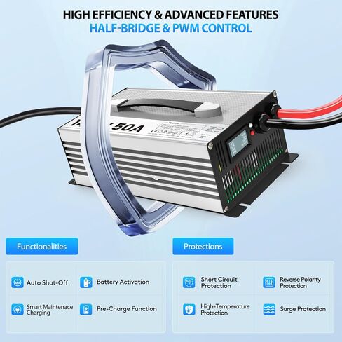 14.6V 50A LiFePO4 Battery Charger Lithium 12V 50amp Charger for 12.8V LiFePO4 Batteries,LCD & LED Display,Full Portection,Ideal for RV,Marine,Solar Power in Saudi Arabia