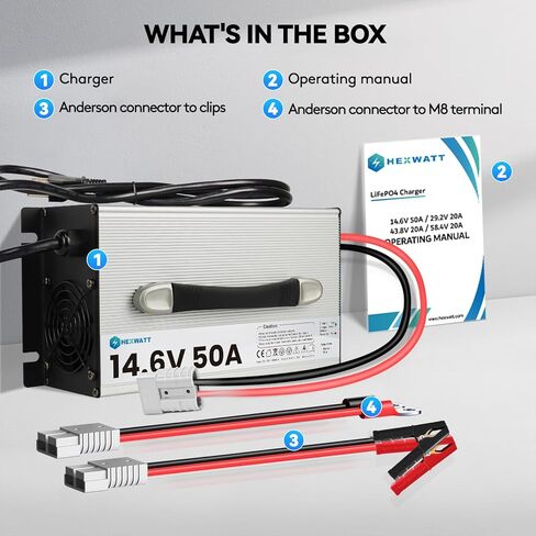 شاحن بطارية LiFePO4 14.6 فولت 50 أمبير، شاحن ليثيوم 12 فولت 50 أمبير لبطاريات LiFePO4 12.8 فولت، شاشة LCD وLED، نقل كامل، مثالي للمركبات الترفيهية والبحرية والطاقة الشمسية in Kuwait