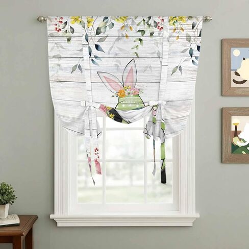 Gnomes Easter Tie Up Curtains for Window, Eucalyptus Spring Floral Eggs Wooden Thermal Insulated Balloon Shade Adjustable Rod Pocket Curtains Valance Panels for Kitchen Bathroom Café 42'' x 45'' in Saudi Arabia