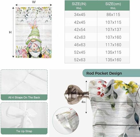 Gnomes Easter Tie Up Curtains for Window, Eucalyptus Spring Floral Eggs Wooden Thermal Insulated Balloon Shade Adjustable Rod Pocket Curtains Valance Panels for Kitchen Bathroom Café 42'' x 45'' in Saudi Arabia