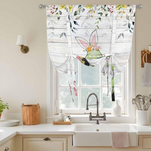 Gnomes Easter Tie Up Curtains for Window, Eucalyptus Spring Floral Eggs Wooden Thermal Insulated Balloon Shade Adjustable Rod Pocket Curtains Valance Panels for Kitchen Bathroom Café 42'' x 45'' in Saudi Arabia