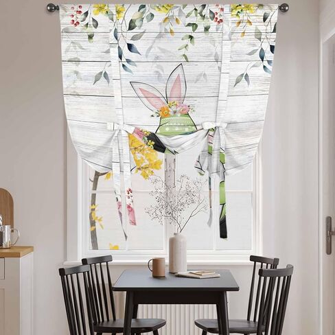 Gnomes Easter Tie Up Curtains for Window, Eucalyptus Spring Floral Eggs Wooden Thermal Insulated Balloon Shade Adjustable Rod Pocket Curtains Valance Panels for Kitchen Bathroom Café 42'' x 45'' in Saudi Arabia