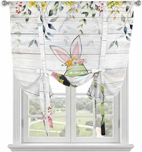 Gnomes Easter Tie Up Curtains for Window, Eucalyptus Spring Floral Eggs Wooden Thermal Insulated Balloon Shade Adjustable Rod Pocket Curtains Valance Panels for Kitchen Bathroom Café 42'' x 45'' in Saudi Arabia