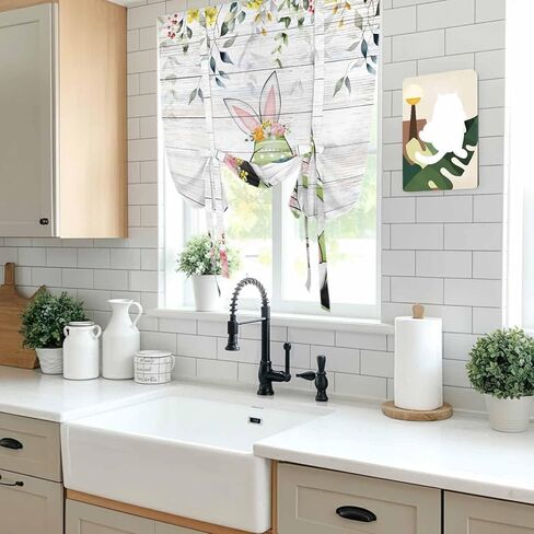 Gnomes Easter Tie Up Curtains for Window, Eucalyptus Spring Floral Eggs Wooden Thermal Insulated Balloon Shade Adjustable Rod Pocket Curtains Valance Panels for Kitchen Bathroom Café 42'' x 45'' in Saudi Arabia