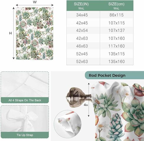 Summer Botanical Tie Up Curtains for Window, Farmhouse Retro Garden Plants Watercolor Thermal Balloon Shade Adjustable Rod Pocket Curtains Valance Panels for Kitchen Bathroom Café 46'' x 63'' in Saudi Arabia