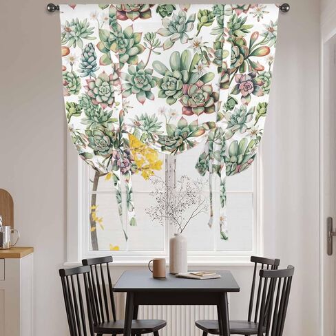 Summer Botanical Tie Up Curtains for Window, Farmhouse Retro Garden Plants Watercolor Thermal Balloon Shade Adjustable Rod Pocket Curtains Valance Panels for Kitchen Bathroom Café 46'' x 63'' in Saudi Arabia