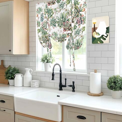 Summer Botanical Tie Up Curtains for Window, Farmhouse Retro Garden Plants Watercolor Thermal Balloon Shade Adjustable Rod Pocket Curtains Valance Panels for Kitchen Bathroom Café 46'' x 63'' in Saudi Arabia
