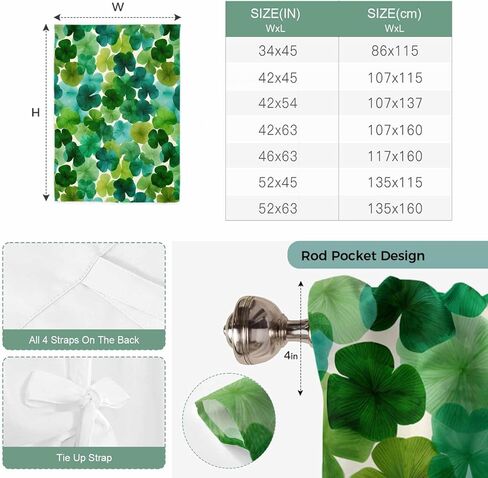 St. Patrick's Day Tie Up Curtains for Window, Green Lucky Shamrocks Spring Plants Thermal Insulated Balloon Shade Adjustable Rod Pocket Curtains Valance Panels for Kitchen Bathroom Café 42'' x 45'' in Saudi Arabia