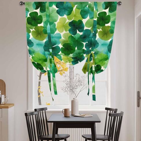 St. Patrick's Day Tie Up Curtains for Window, Green Lucky Shamrocks Spring Plants Thermal Insulated Balloon Shade Adjustable Rod Pocket Curtains Valance Panels for Kitchen Bathroom Café 42'' x 45'' in Saudi Arabia