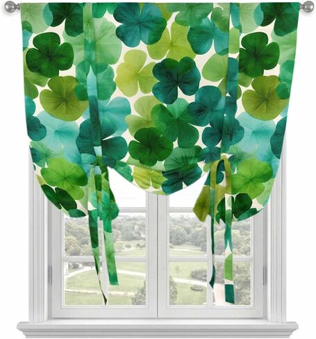 St. Patrick's Day Tie Up Curtains for Window, Green Lucky Shamrocks Spring Plants Thermal Insulated Balloon Shade Adjustable Rod Pocket Curtains Valance Panels for Kitchen Bathroom Café 42'' x 45'' in Saudi Arabia