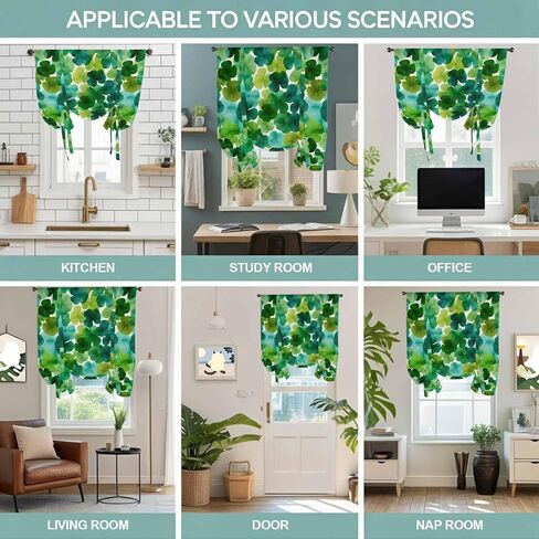 St. Patrick's Day Tie Up Curtains for Window, Green Lucky Shamrocks Spring Plants Thermal Insulated Balloon Shade Adjustable Rod Pocket Curtains Valance Panels for Kitchen Bathroom Café 42'' x 45'' in Saudi Arabia