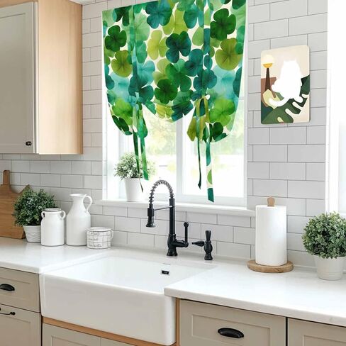 St. Patrick's Day Tie Up Curtains for Window, Green Lucky Shamrocks Spring Plants Thermal Insulated Balloon Shade Adjustable Rod Pocket Curtains Valance Panels for Kitchen Bathroom Café 42'' x 45'' in Saudi Arabia