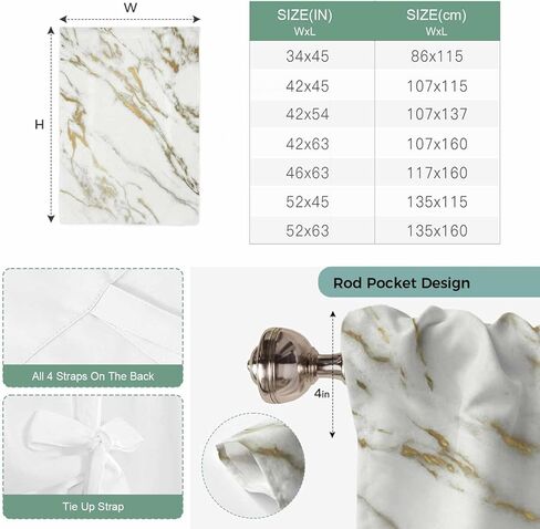 Golden Marble Tie Up Curtains for Window, Abstract Modern Minimalist Art Thermal Insulated Balloon Shade Adjustable Rod Pocket Curtains Valance Panels for Kitchen Bathroom Café 52'' x 63'' in Saudi Arabia