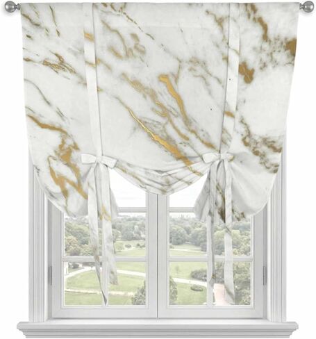 Golden Marble Tie Up Curtains for Window, Abstract Modern Minimalist Art Thermal Insulated Balloon Shade Adjustable Rod Pocket Curtains Valance Panels for Kitchen Bathroom Café 52'' x 63'' in Saudi Arabia