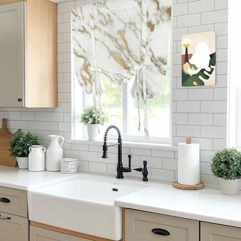 Golden Marble Tie Up Curtains for Window, Abstract Modern Minimalist Art Thermal Insulated Balloon Shade Adjustable Rod Pocket Curtains Valance Panels for Kitchen Bathroom Café 52'' x 63'' in Saudi Arabia