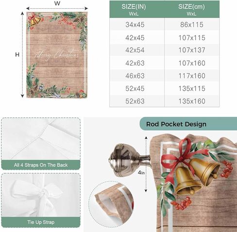 Christmas Tie Up Curtains for Window, Pine Cones Botanical Xmas Vintage Thermal Insulated Balloon Shade Adjustable Rod Pocket Curtains Valance Panels for Kitchen Bathroom Café 42'' x 45'' in Saudi Arabia