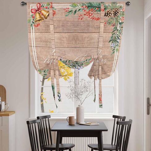 Christmas Tie Up Curtains for Window, Pine Cones Botanical Xmas Vintage Thermal Insulated Balloon Shade Adjustable Rod Pocket Curtains Valance Panels for Kitchen Bathroom Café 42'' x 45'' in Saudi Arabia
