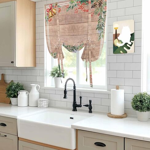 Christmas Tie Up Curtains for Window, Pine Cones Botanical Xmas Vintage Thermal Insulated Balloon Shade Adjustable Rod Pocket Curtains Valance Panels for Kitchen Bathroom Café 42'' x 45'' in Saudi Arabia