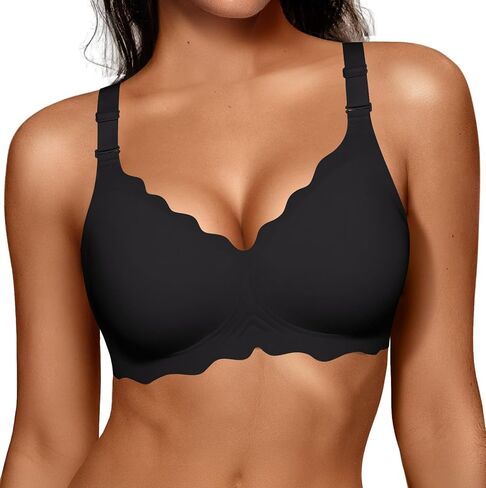 Women Bras No Underwire Scalloped V Neck Push Up Bra Buttery Soft Tshirt Bra Seamless Full Coverage Convertible Everyday Bra in Kuwait
