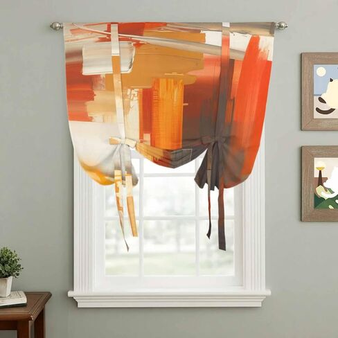 Burnt Orange Brown Tie Up Curtains for Window, Farmhouse Ombre Abstract Mottled Art Thermal Insulated Balloon Shade Adjustable Rod Pocket Curtains Valance Panels for Kitchen Bathroom Café 52'' x 63'' in Saudi Arabia