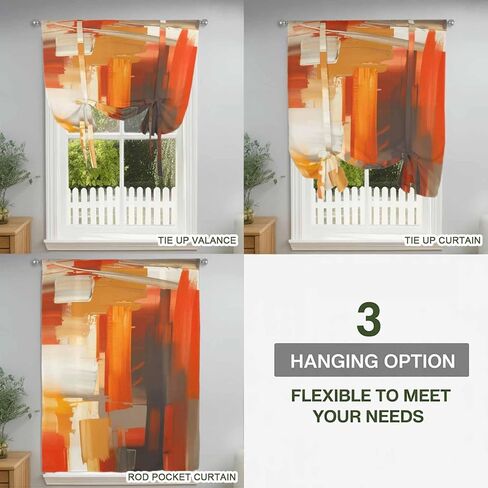 Burnt Orange Brown Tie Up Curtains for Window, Farmhouse Ombre Abstract Mottled Art Thermal Insulated Balloon Shade Adjustable Rod Pocket Curtains Valance Panels for Kitchen Bathroom Café 52'' x 63'' in Saudi Arabia