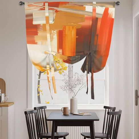Burnt Orange Brown Tie Up Curtains for Window, Farmhouse Ombre Abstract Mottled Art Thermal Insulated Balloon Shade Adjustable Rod Pocket Curtains Valance Panels for Kitchen Bathroom Café 52'' x 63'' in Saudi Arabia