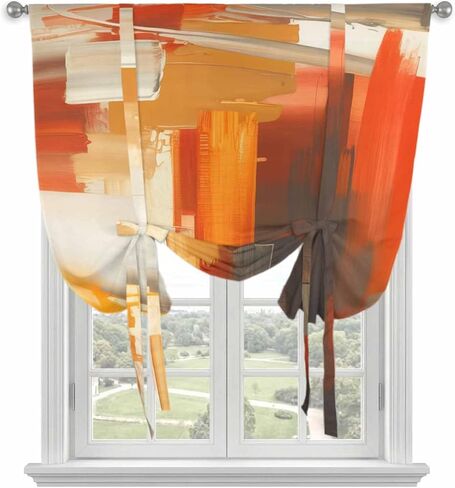 Burnt Orange Brown Tie Up Curtains for Window, Farmhouse Ombre Abstract Mottled Art Thermal Insulated Balloon Shade Adjustable Rod Pocket Curtains Valance Panels for Kitchen Bathroom Café 52'' x 63'' in Saudi Arabia
