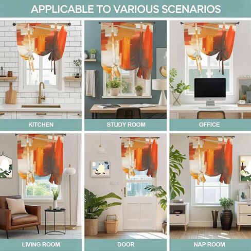 Burnt Orange Brown Tie Up Curtains for Window, Farmhouse Ombre Abstract Mottled Art Thermal Insulated Balloon Shade Adjustable Rod Pocket Curtains Valance Panels for Kitchen Bathroom Café 52'' x 63'' in Saudi Arabia