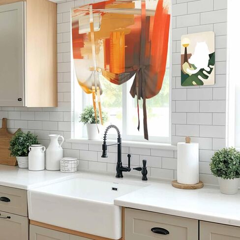 Burnt Orange Brown Tie Up Curtains for Window, Farmhouse Ombre Abstract Mottled Art Thermal Insulated Balloon Shade Adjustable Rod Pocket Curtains Valance Panels for Kitchen Bathroom Café 52'' x 63'' in Saudi Arabia